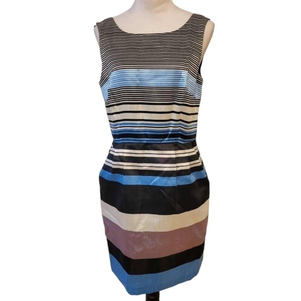 Taylor Gray & Blue Striped Sleeveless‎ Sheath Dress Size 10